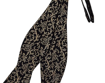Handmade Cotton Bow Tie: Black & Gold Metallic Roses, Holiday Design