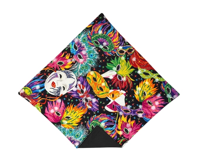 Mardi Gras Pocket Square – Masquerade Mask Cotton Handkerchief, USA Made