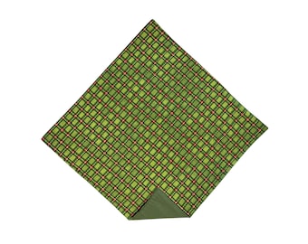 Holiday Pocket Square - Green Christmas Plaid - Cotton Handkerchief - Adult Men's Sizing - Handcrafted in the USA