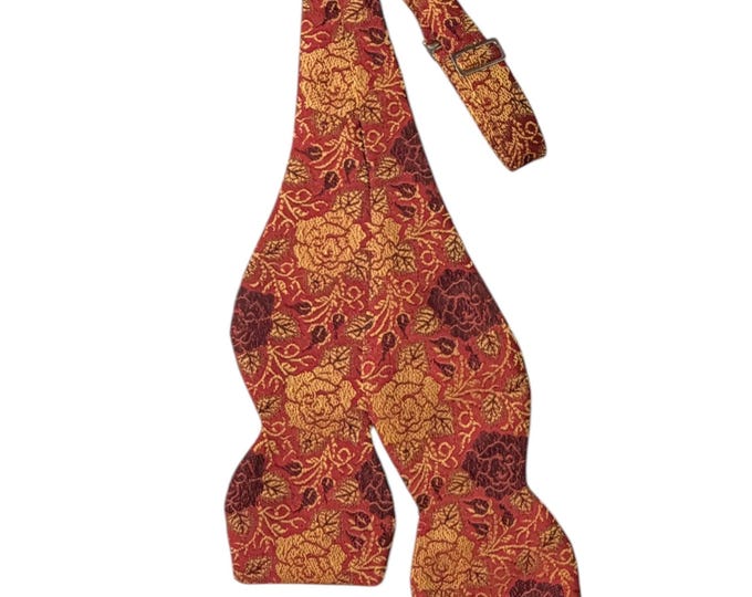 Vintage Self-Tie Vintage Bow Tie -   Red & Gold Jacquard  - Adult Mens Sizing - Handcrafted in the USA