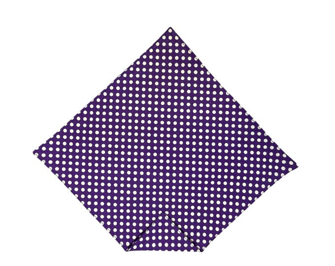 Handkerchief Pocket Square - Purple & White Polka Dot - Adult Men's Sizing - Handcrafted in the USA