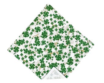 Shamrock Handkerchief - White with Green and Metallic Gold St. Patrick's Celebration Pocket Square - Adult Men's Sizing