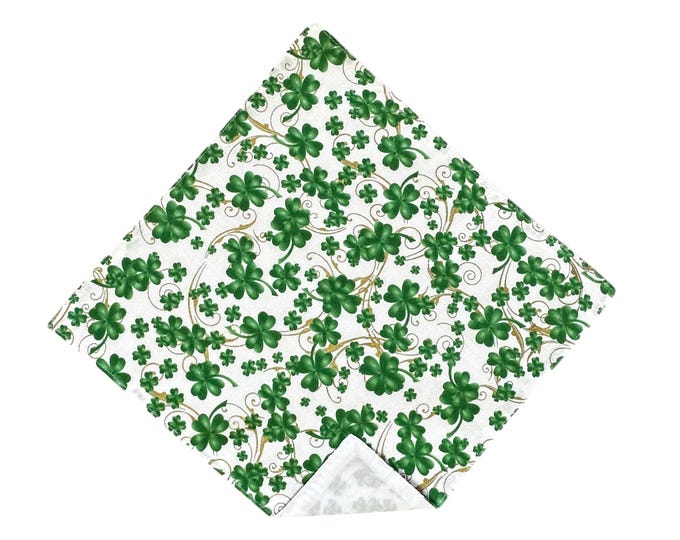 Shamrock Handkerchief - White with Green and Metallic Gold St. Patrick's Celebration Pocket Square - Adult Men's Sizing