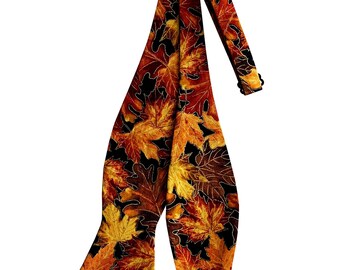 Golden Autumn Leaves Bow Tie: Handmade Cotton Self-Tie