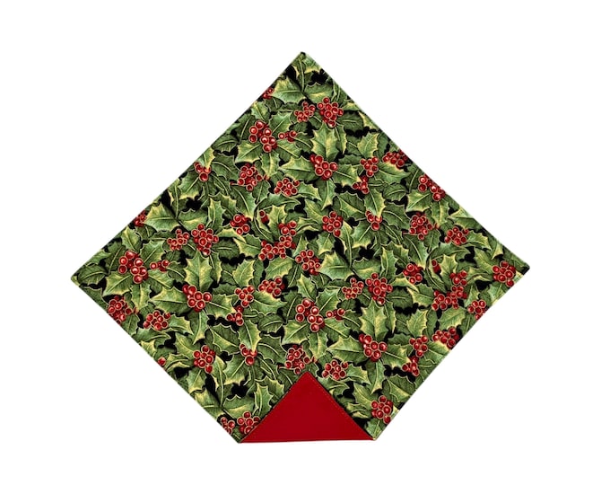 Holiday Pocket Square - Green Christmas Holly - Handkerchief - Adult Men's Sizing - Handcrafted in the USA