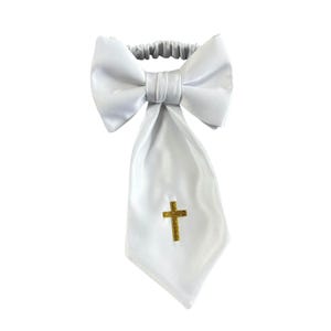 Boy's First Holy Communion Armband - White Satin with Embroidered Religious Cross - Boys Sizing - Handcrafted in the USA