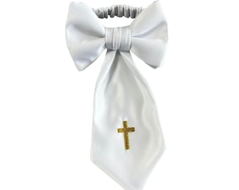 Boy's First Holy Communion Armband - White Satin with Embroidered Religious Cross - Boys Sizing - Handcrafted in the USA