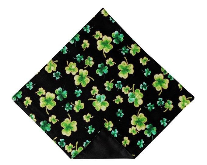 Shamrock Handkerchief - Black with Green and Metallic Gold St. Patrick's Celebration Pocket Square - Adult Sizing