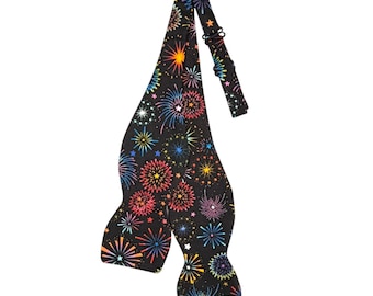 Self-tie Bow Tie - Fire Work Celebration - Adult Men's Sizing - Handcrafted in the USA
