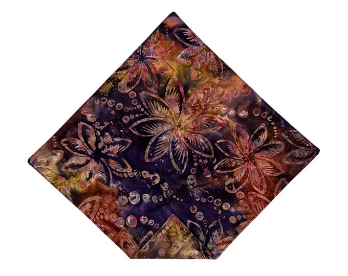 Pocket Square Handkerchief - Jewel Tone Plum Floral Pattern - Hawaiian Premium Cotton Batik - Adult Mens Sizing