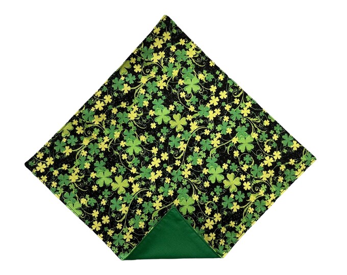 St. Patrick's  Pocket Square - Green Shamrocks - Adult Men's Sizing - Cotton Handkerchief - Handcrafted in the USA