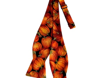 Pumpkin Patch Bow Tie: Handmade Cotton Self-Tie, Fall Wedding Accessory