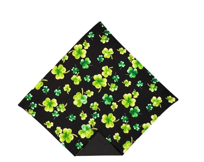 Shamrock Pocket Square - Black with Green and Gold St. Patrick's - Cotton Handkerchief - Adult Sizing