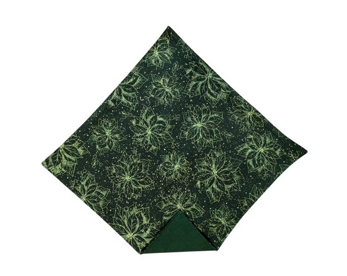 Holiday Pocket Square - Green Poinsettias with Gold Metallic  - Adult Men's Sizing - Handcrafted in the USA