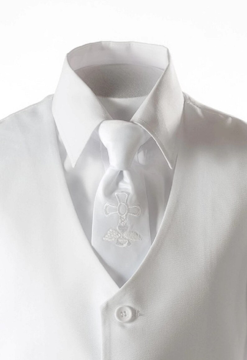 Boys Clipon Dress/neck Tie White Embroidered Communion Etsy