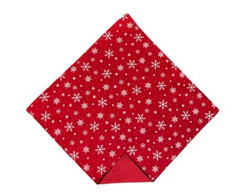 Holiday Pocket Square - Red & White Snowflakes Handkerchief - Adult Men's Sizing - Crafted in the USA