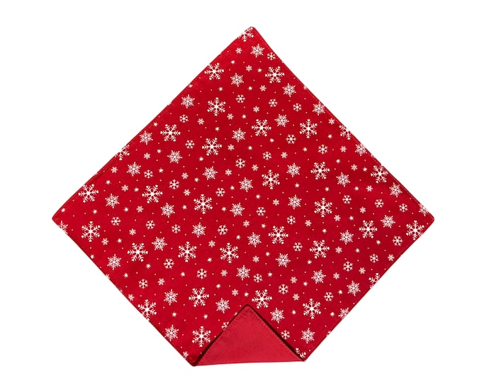 Holiday Pocket Square - Red & White Snowflakes Handkerchief - Adult Men's Sizing - Crafted in the USA