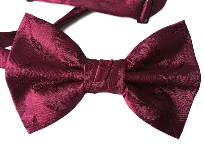 Handmade Pre-Tied Bow Tie - Burgundy Rose Satin Jacquard - Adult Men's to Baby Sizing - Crafted in the USA