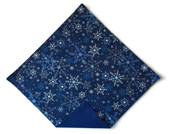 Holiday Snowflakes Pocket Square: Blue, White & Silver - Handcrafted USA