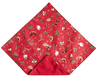 Handmade Pocket Square - Red Vintage Christmas Miniatures Celebration Handkerchief - Baby to Adult Men's Sizing - Crafted in the USA