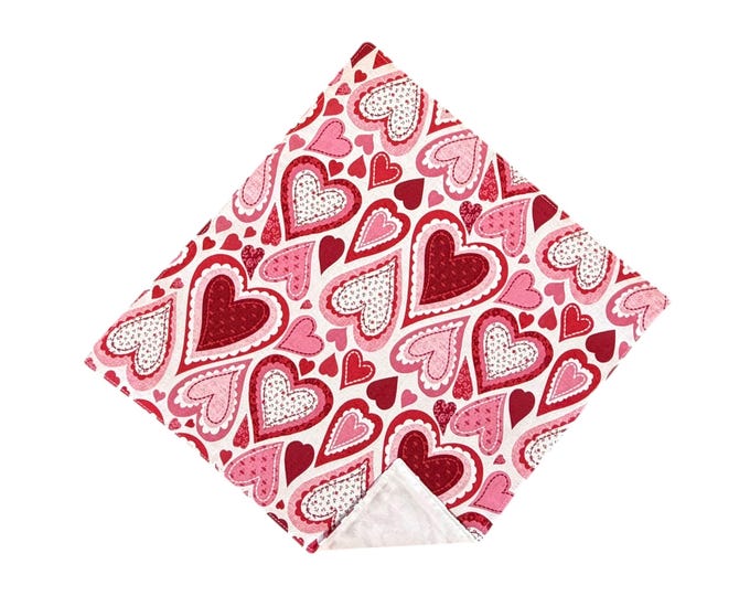 Valentine Pocket Square - Red & Pink Hearts - Cotton Handkerchief - Adult Sizing - Handcrafted in the USA