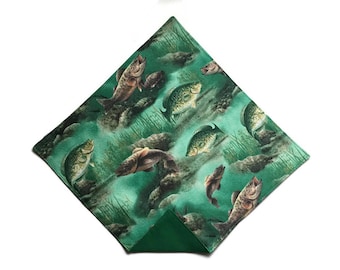 Handkerchief Pocket Square - Fishing Celebration in Shades of Green - Adult Men's Sizing - Handcrafted in the USA