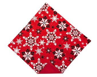Holiday  Pocket Square - Red Snowflakes - Adult Men's Sizing - Handcrafted in the USA
