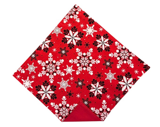 Holiday  Pocket Square - Red Snowflakes - Adult Men's Sizing - Handcrafted in the USA