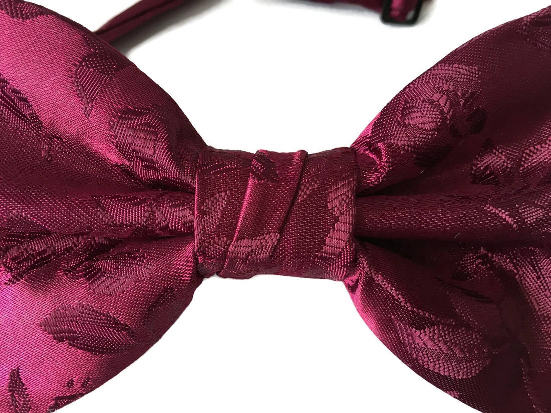 Handmade Pre-Tied Bow Tie - Burgundy Rose Satin Jacquard - Adult Men's ...