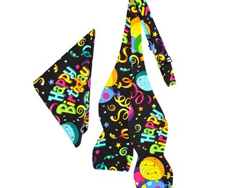 Birthday Bow Tie & Pocket Square Set – Handcrafted Cotton