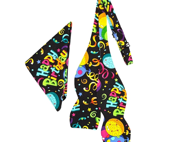 Birthday Bow Tie & Pocket Square Set – Handcrafted Cotton