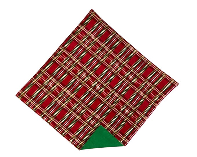 Holiday Pocket Square - Red with Gold Metallic Christmas Plaid - Men's Sizing - Handcrafted in the USA