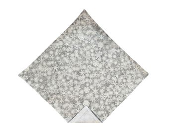 Holiday Pocket Square - Silver Grey Snowflakes - Adult Men's Sizing - Handcrafted in the USA