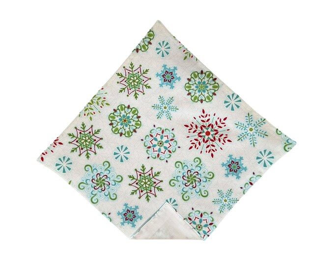 Handmade Holiday Snowflake Pocket Square – Christmas Cotton Handkerchief