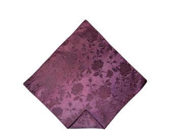 Wedding Pocket Square - Berry Plum Rose Satin Jacquard - Adult Men's Sizing - Handcrafted in the USA