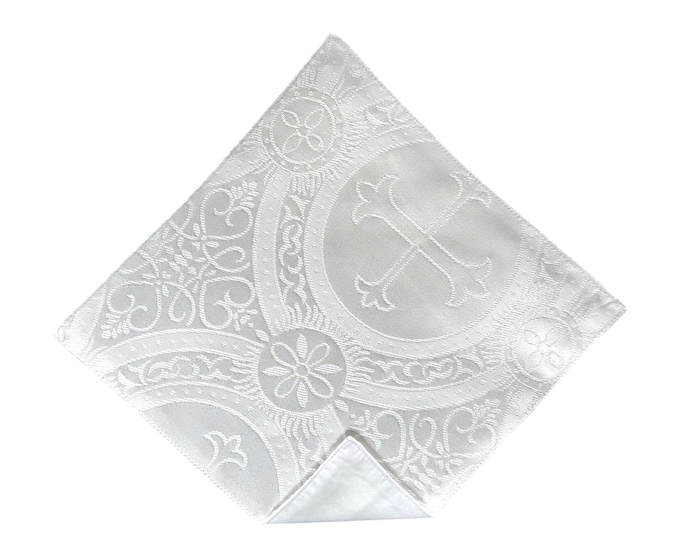 Religious Pocket Square - White Clergy Pattern Handkerchief for Communion -  Boys and  Youth Mens  Sizing - Handcrafted in the USA