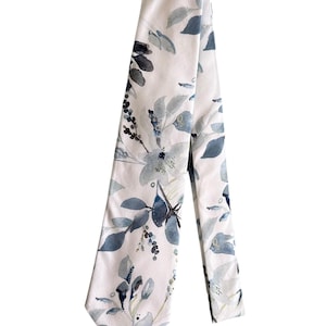 Handmade Self-tie Necktie - Vintage Dusty Blue Watercolor Floral Medley - Adult Men&#39;s Sizing - Crafted in the USA