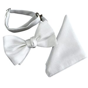 Boys Bow Tie and Pocket Square Set - White Shantung Sateen for First Holy Communion - Boys and Youth Sizing - Handcrafted in the USA