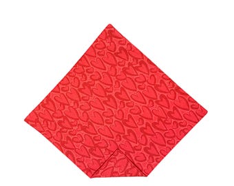 Valentine Pocket Square - Red Hearts with Iridecent Touches Handkerchief - Adult Sizing - Handcrafted in the USA