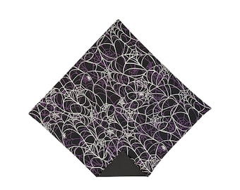 Halloween Spider Web Pocket Square: Reversible Cotton Handkerchief, Handcrafted in USA