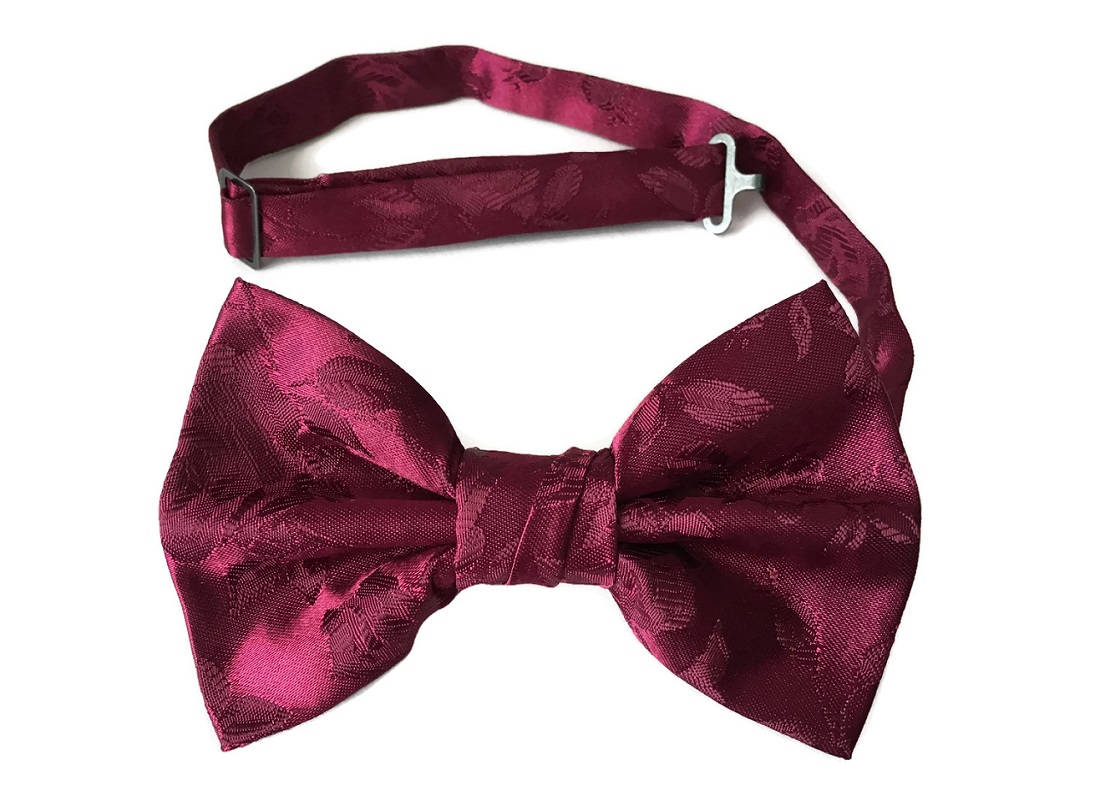 Handmade Pre-Tied Bow Tie - Burgundy Rose Satin Jacquard - Adult Men's ...