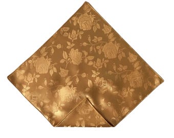 Pocket Square - Gold Rose Satin Jacquard Wedding Handkerchief - Adult Men's Sizing - Handcrafted in the USA