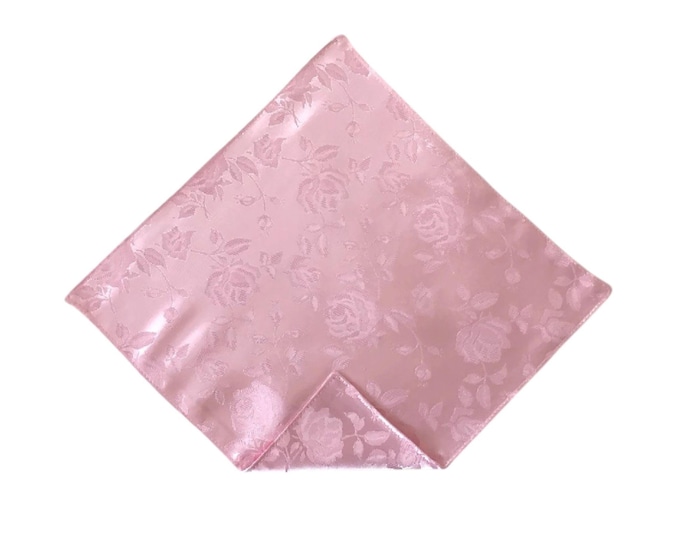 Pocket Square Handkerchief - Pink Embossed Rose Satin Brocade - Adult Mens Sizing - Handcrafted in the USA