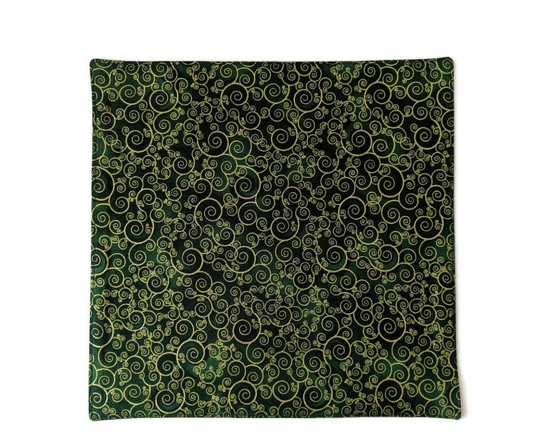 Handkerchief Pocket Square Green with Gold Metallic Swirls 100% Premium Cotton Adult Men's Sizing Handcrafted in the USA image 2