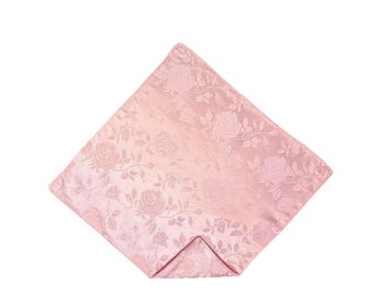 Pocket Square Handkerchief - Pink Embossed Rose Satin Brocade - Adult Mens Sizing - Handcrafted in the USA