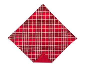 Holiday Pocket Square - Red Christmas Tartan Plaid - Adult Men's Sizing - Handcrafted in the USA