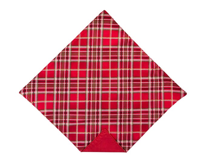 Holiday Pocket Square - Red Christmas Tartan Plaid - Adult Men's Sizing - Handcrafted in the USA