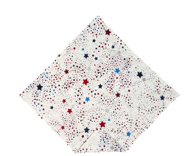 Patriotic Pocket Square - Red White Blue Stars - Adult Men's Sizing - Handcrafted in the USA