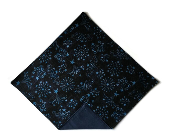 Handkerchief Pocket Square - Fourth of July Firework Celebration in Shades of Blue - Adult Men's Sizing - Handcrafted in the USA