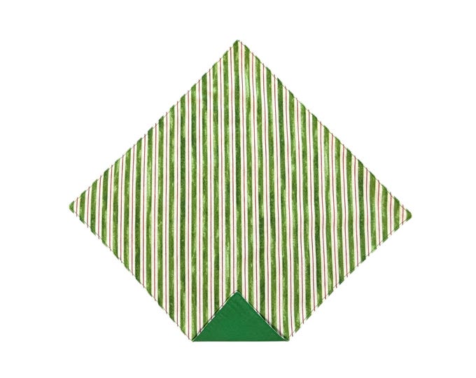 Holiday Pocket Square - Green and Red StripeHandkerchief - Mens Sizing - Crafted in the USA